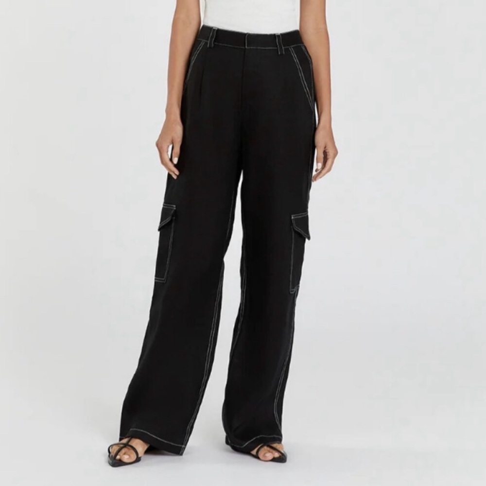 DISSH Dimitra Black 100% Linen Cargo Pants High Waist Size 2